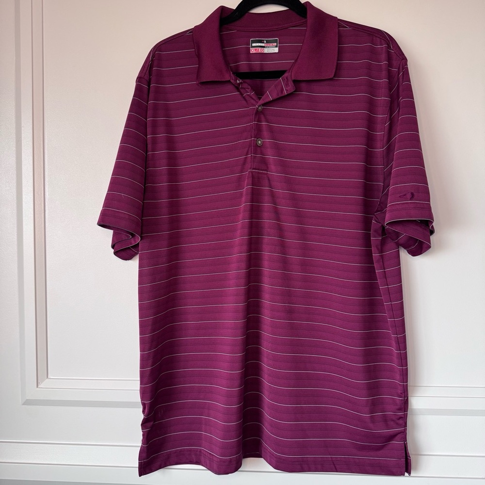 Grand Slam Performance Burgundy Striped Polo Shirt Men's‎ Size XL Golf Casual